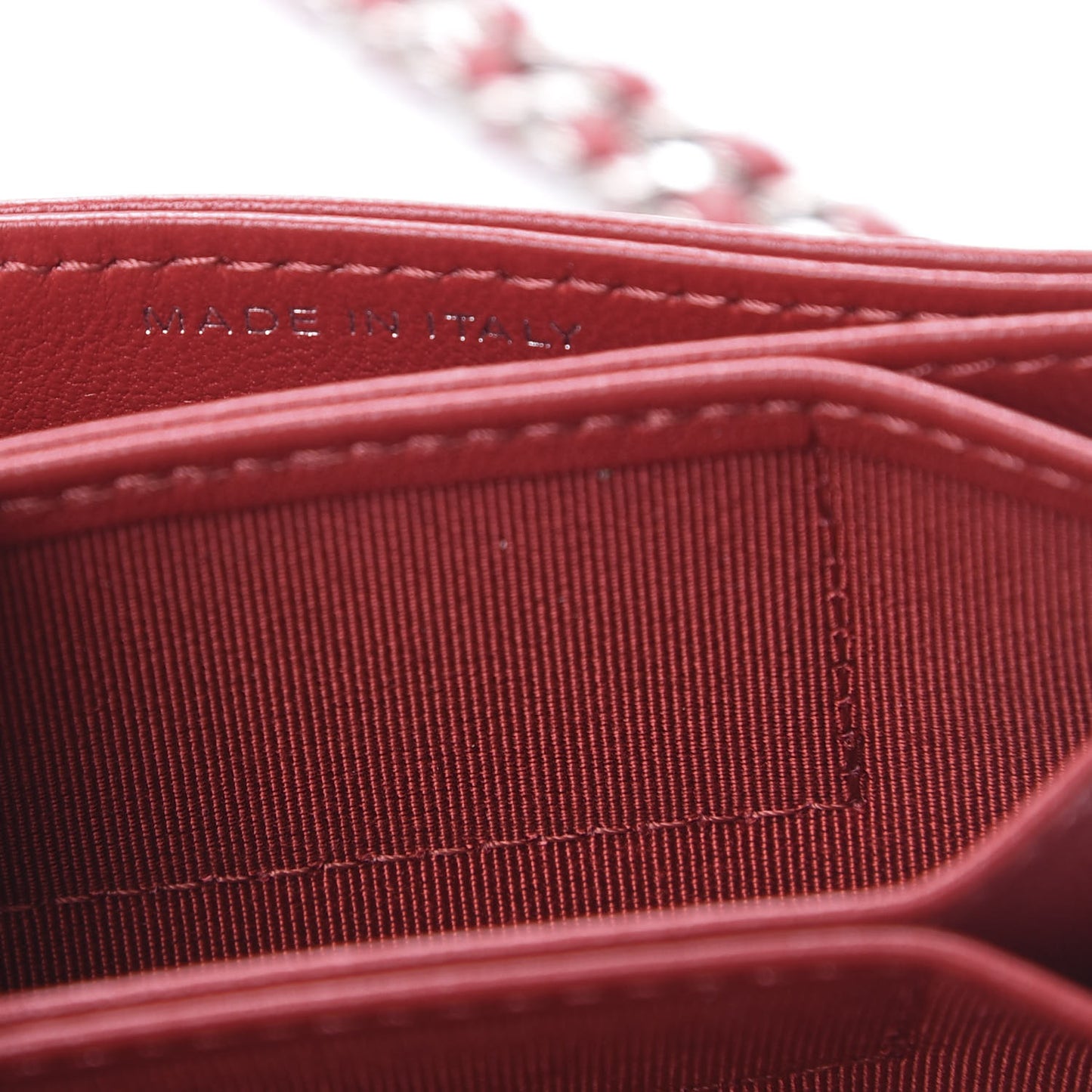 Lambskin Quilted Flap Card Holder On Chain Dark Red