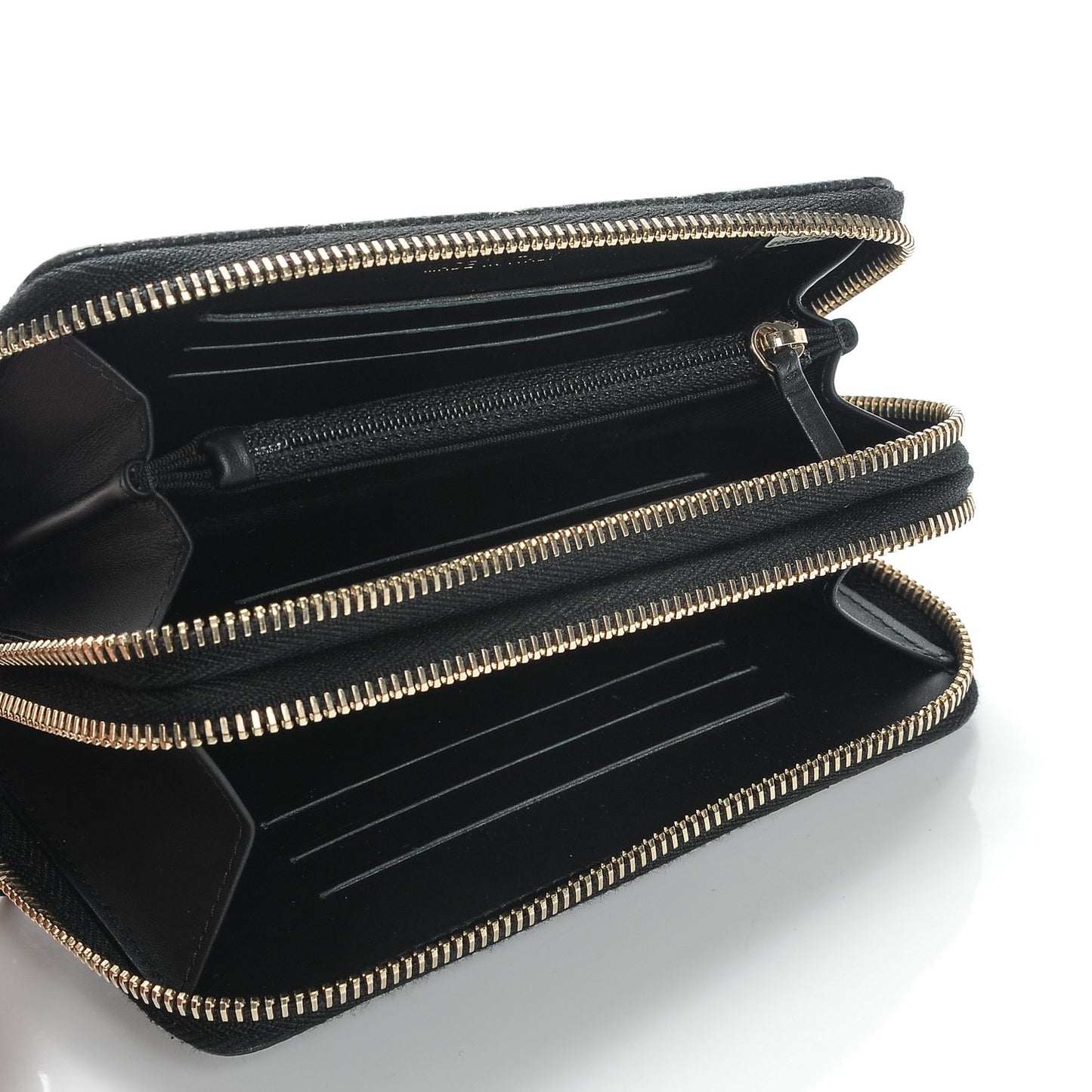 Caviar Quilted Large Gusset Double Zip Around Wallet Black