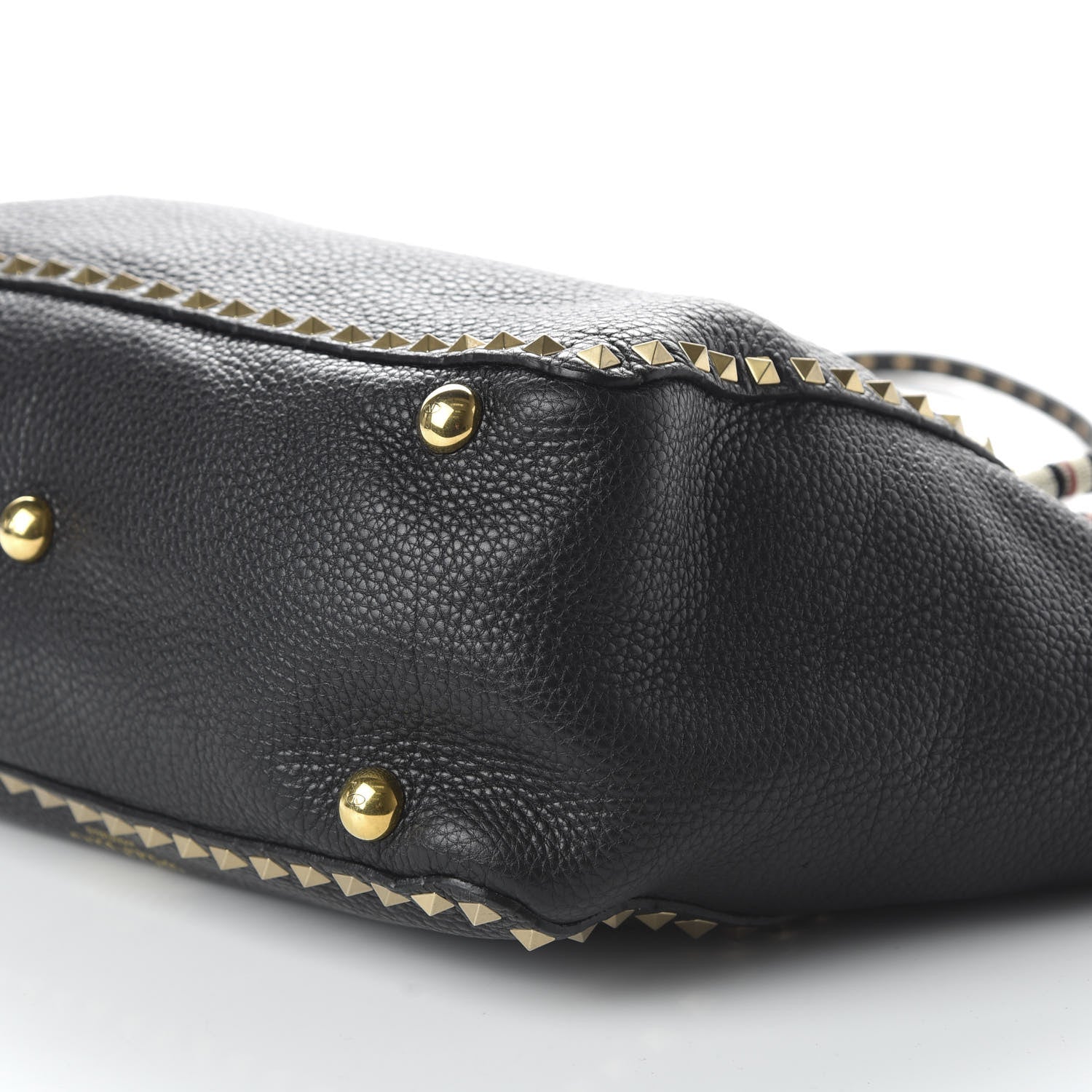 Valentino Garavani Pebbled Calfskin Beaded Medium Rockstud Tote Black 7 of 9