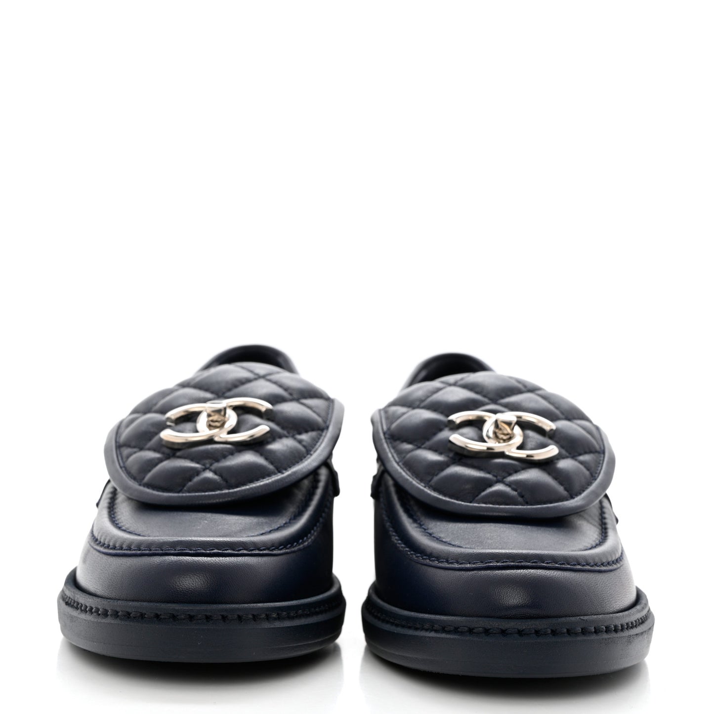 Lambskin Quilted CC Turnlock Loafers 37 Navy