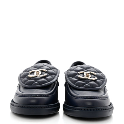 Chanel Lambskin Quilted CC Turnlock Loafers 37 Navy 2 of 10