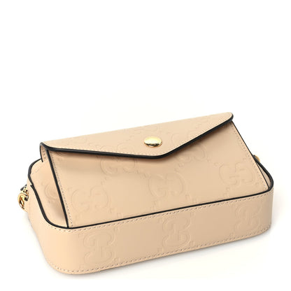 Gucci Calfskin GG Super Mini Debossed Chain Wallet  Light Beige 3 of 8