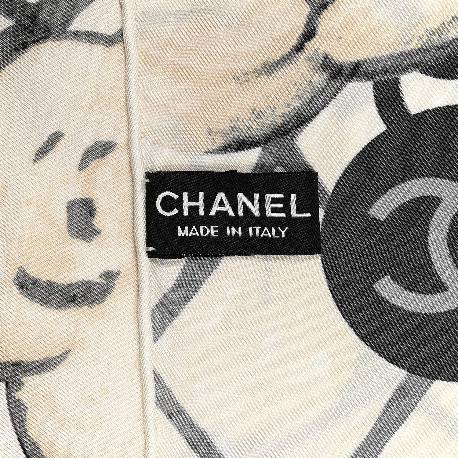 Chanel Silk CC Logo Camellia Scarf White Black 3 of 3