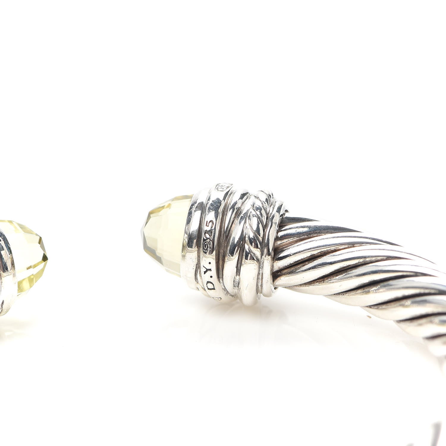 David Yurman Sterling Silver Diamond Lemon Citrine 7mm Cable Crossover Bracelet 4 of 5