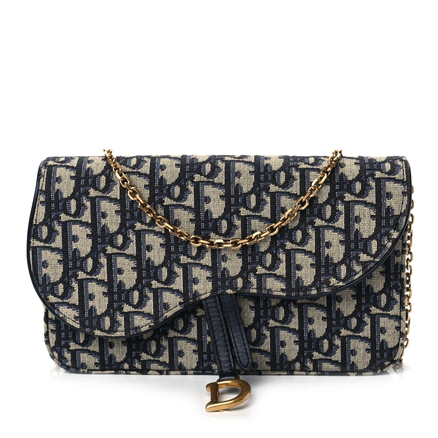 Oblique Medium Saddle Pouch With Chain Blue