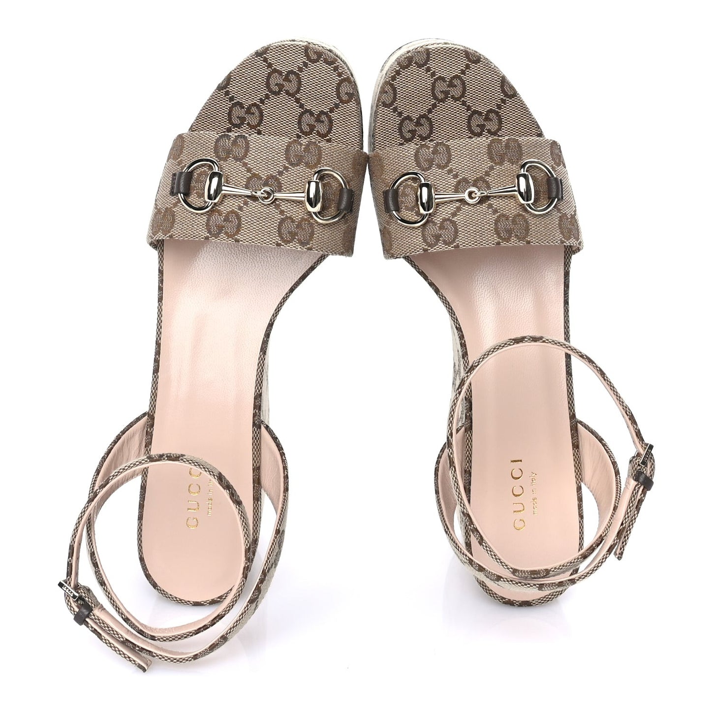 Monogram Nappa Chalotte Horsebit Ankle Strap 75mm Flatform Sandals 37.5  Beige Ebony