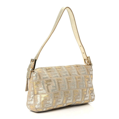 Fendi Metallic Lurex Zucca Baguette Gold Silver 2 of 10