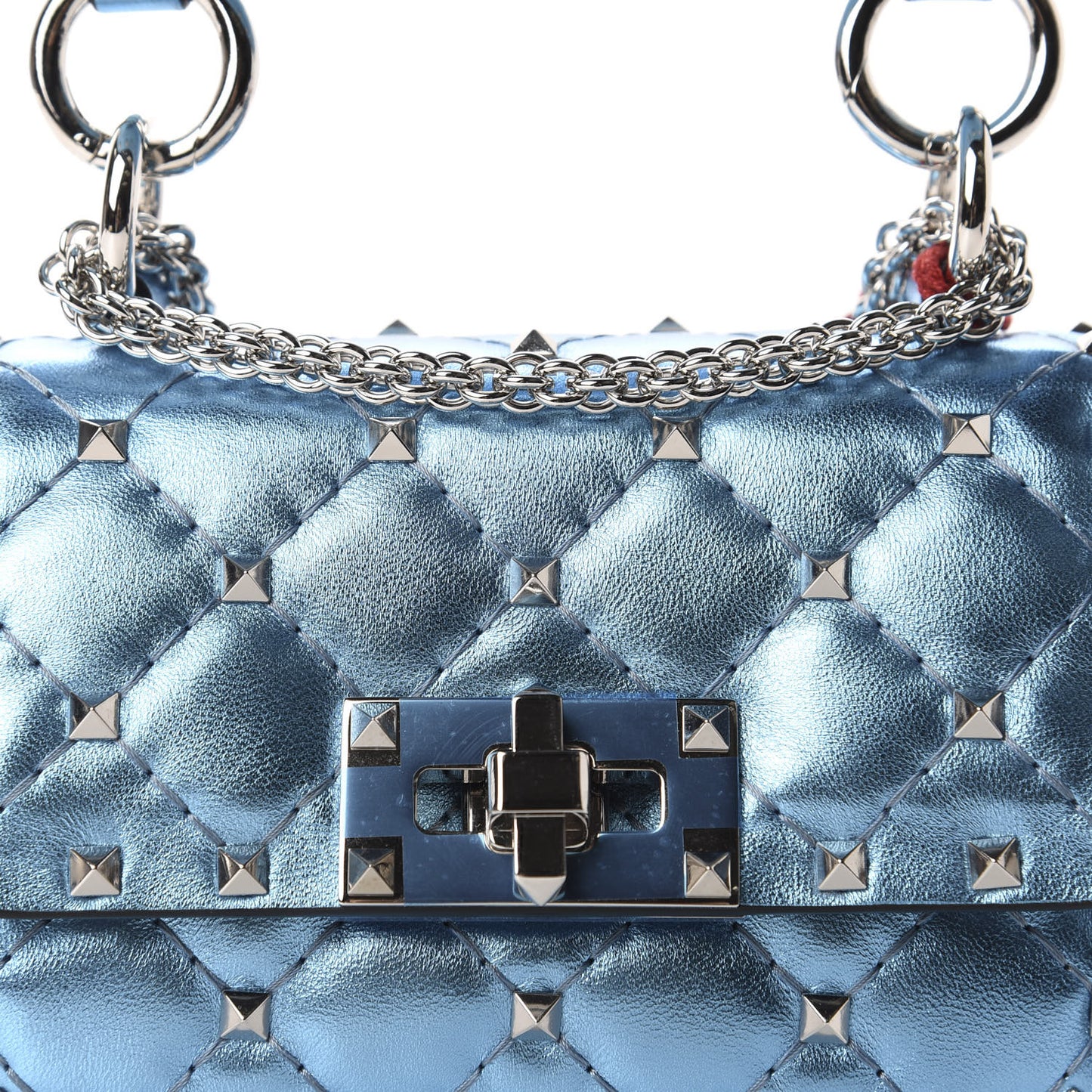 Metallic Nappa Micro Rockstud Spike Shoulder Bag Cerulean