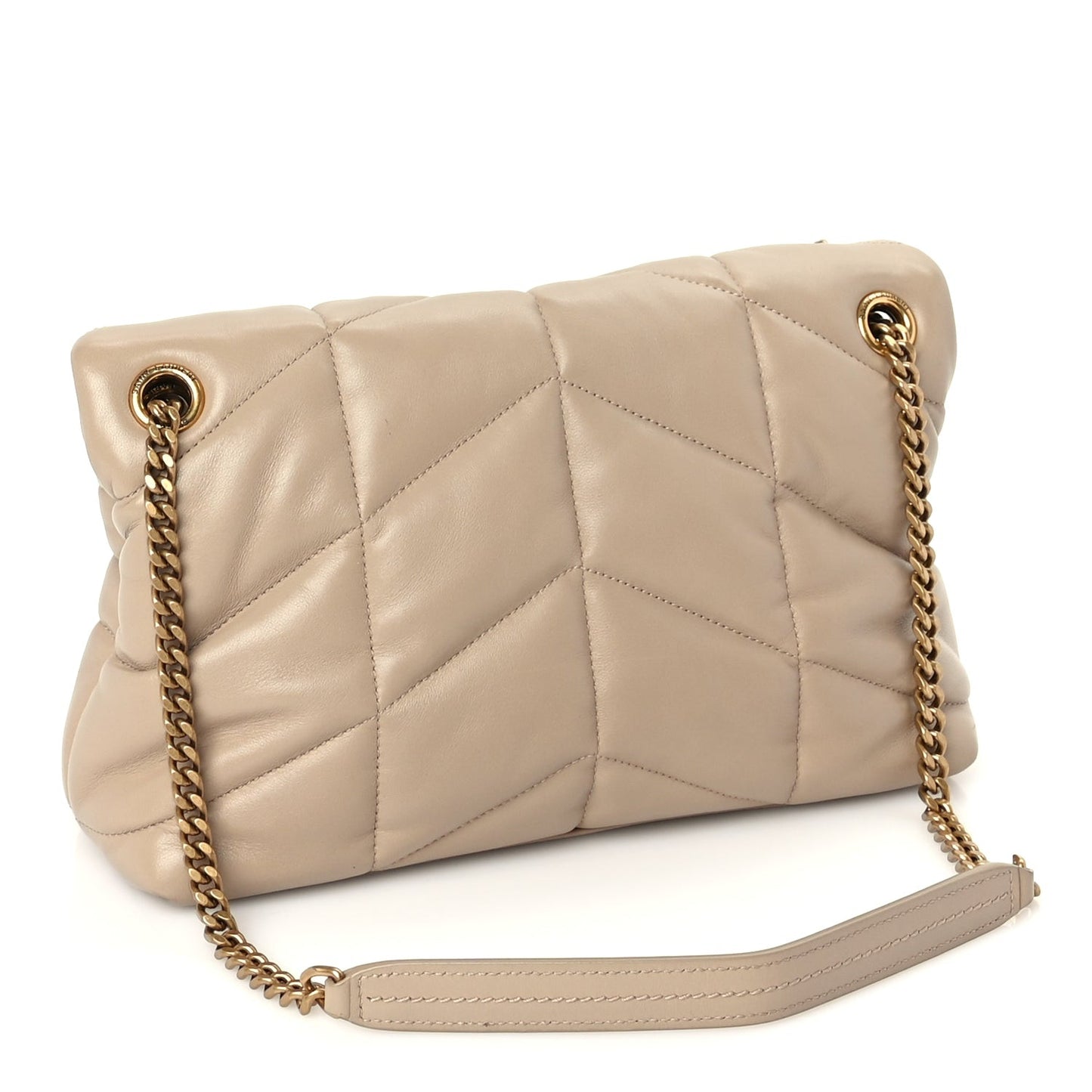 Lambskin Quilted Small Loulou Puffer Monogram Chain Satchel Dark Beige