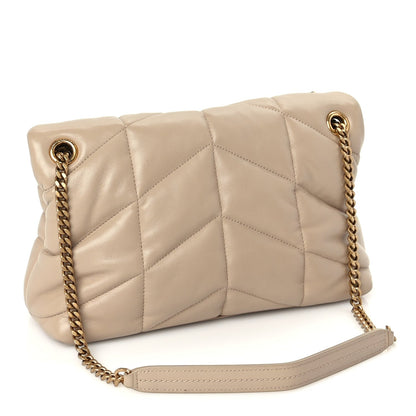 Saint Laurent Lambskin Quilted Small Loulou Puffer Monogram Chain Satchel Dark Beige 2 of 8