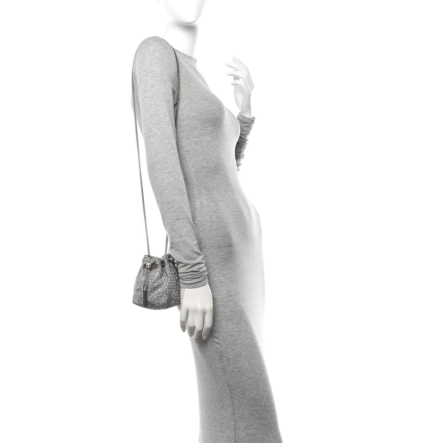 Satin Crystal Embellished Micro Bon Bon Bag Silver