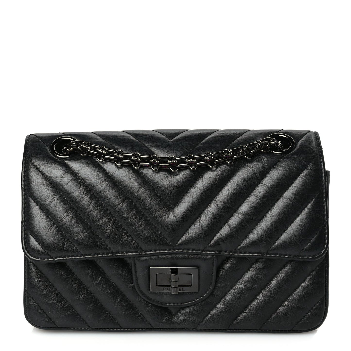 Aged Calfskin Quilted 2.55 Reissue Mini Flap So Black