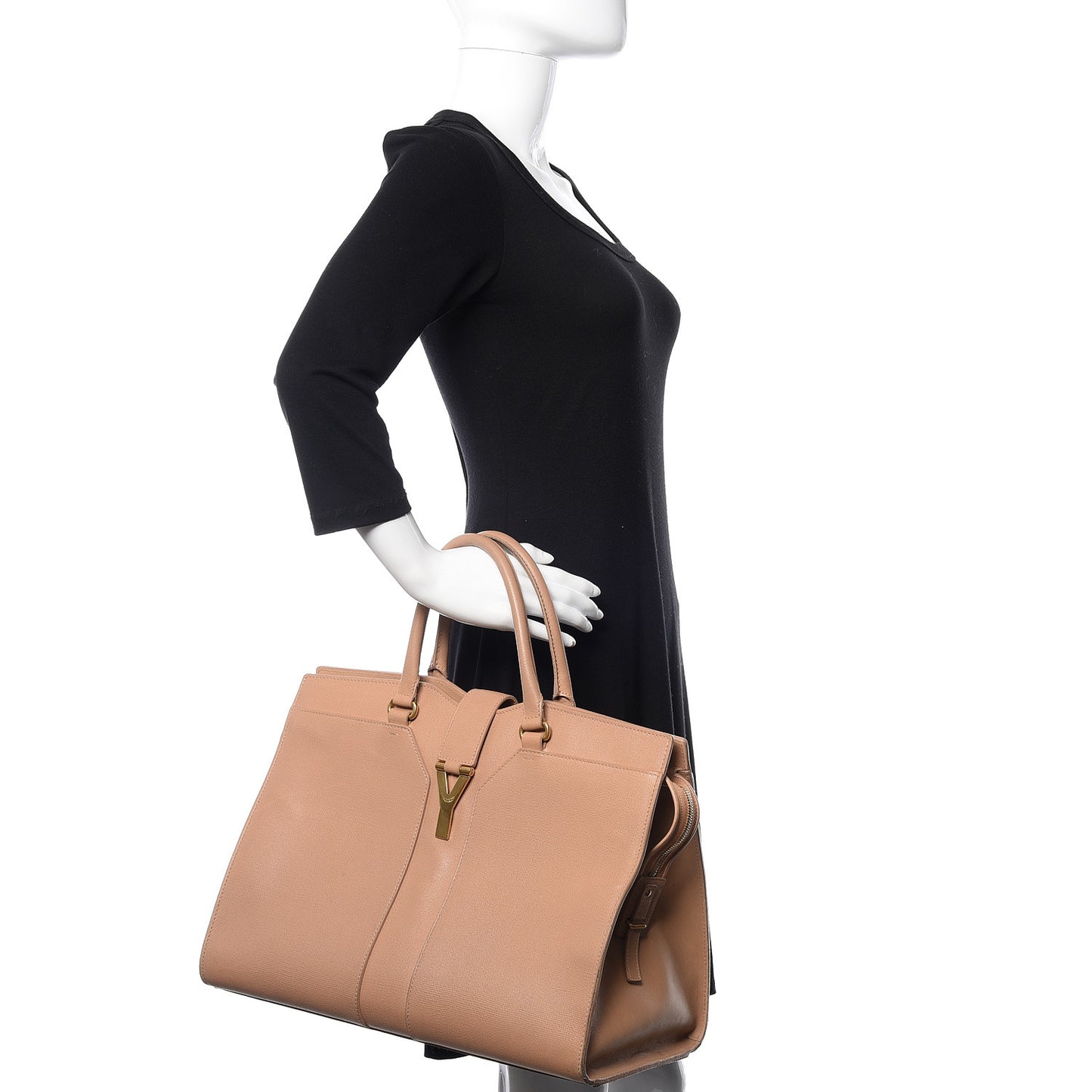 Textured Calfskin Large Cabas ChYc Beige