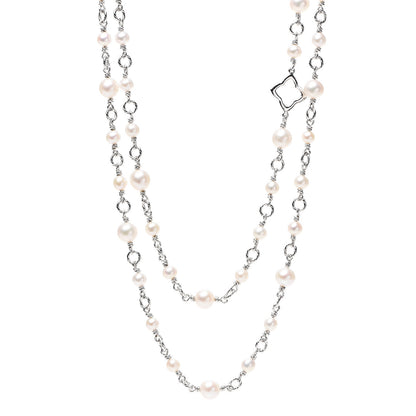 David Yurman Sterling Silver Pearl 9mm Quatrefoil Long Chain Necklace 1 of 4
