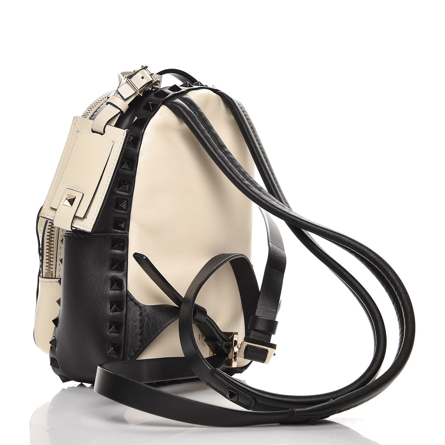 Calfskin Mini Rockstud Backpack Black Light Ivory