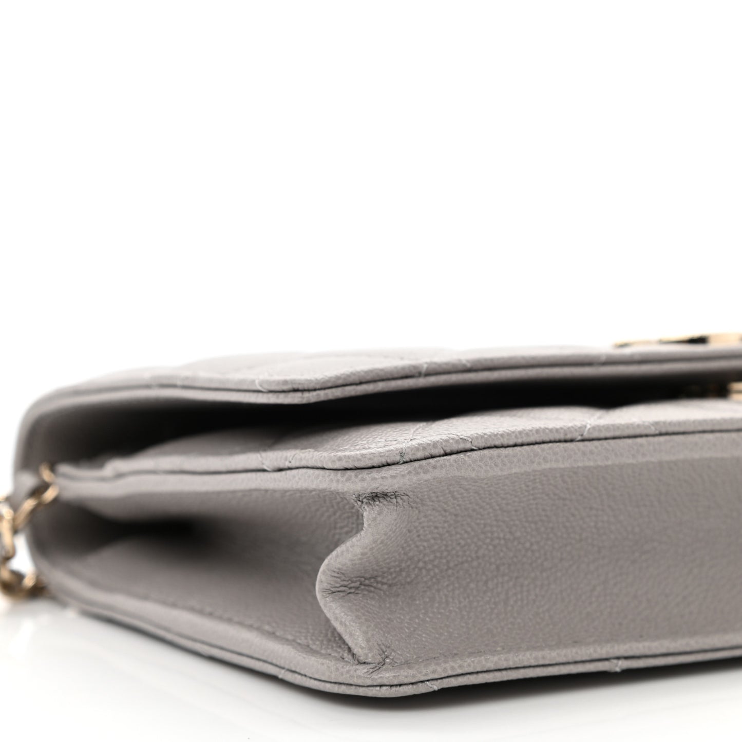 Caviar Quilted Studded CC Wallet On Chain WOC Grey