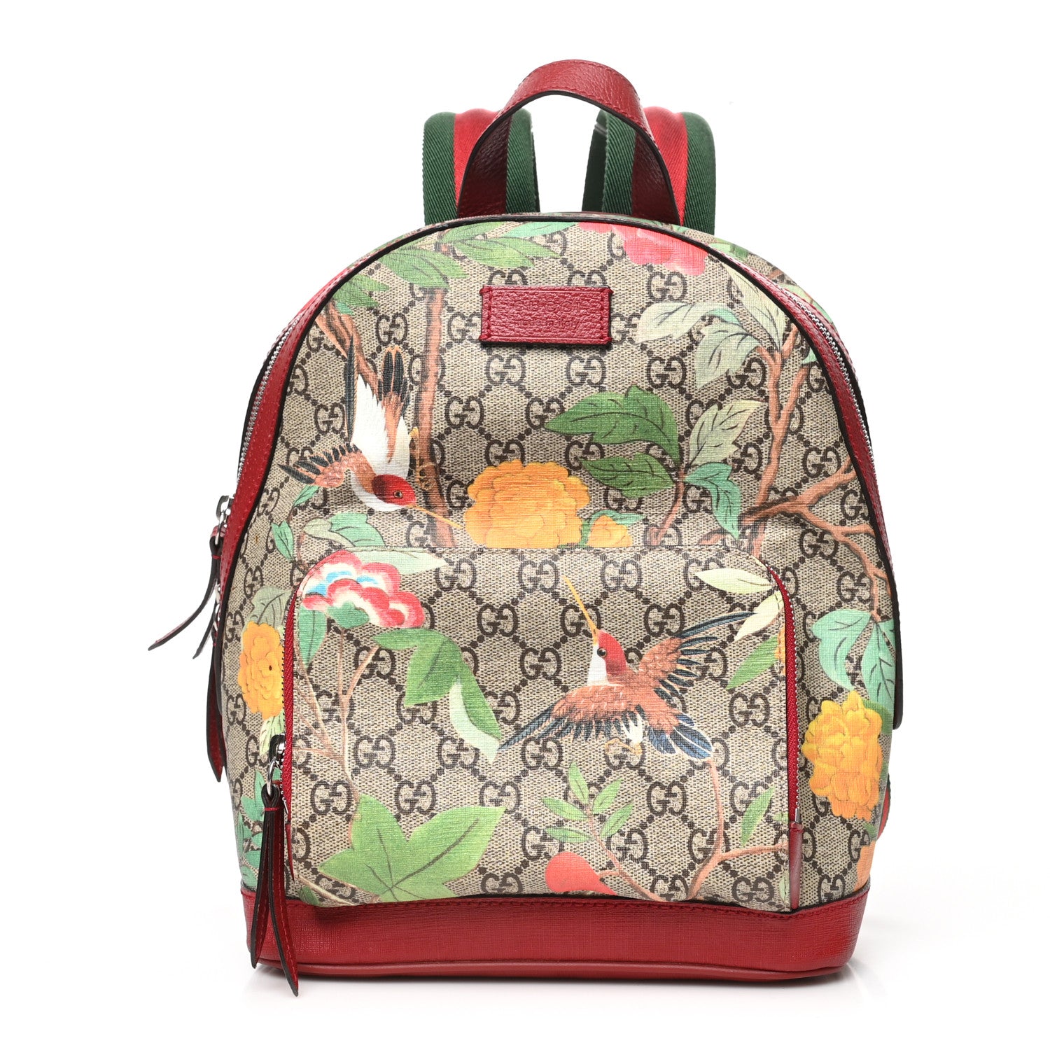 Gucci GG Supreme Monogram Tian Web Small Day Backpack Beige Multicolor Red 1 of 10
