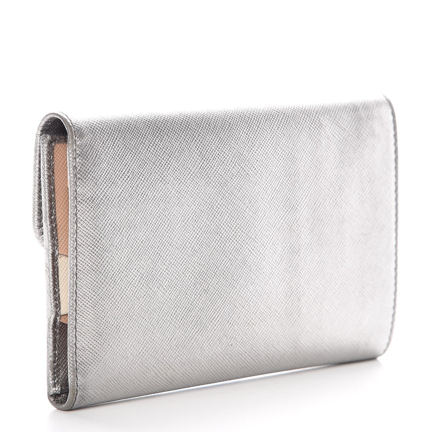 Metallic Saffiano French Flap Compact Wallet Silver