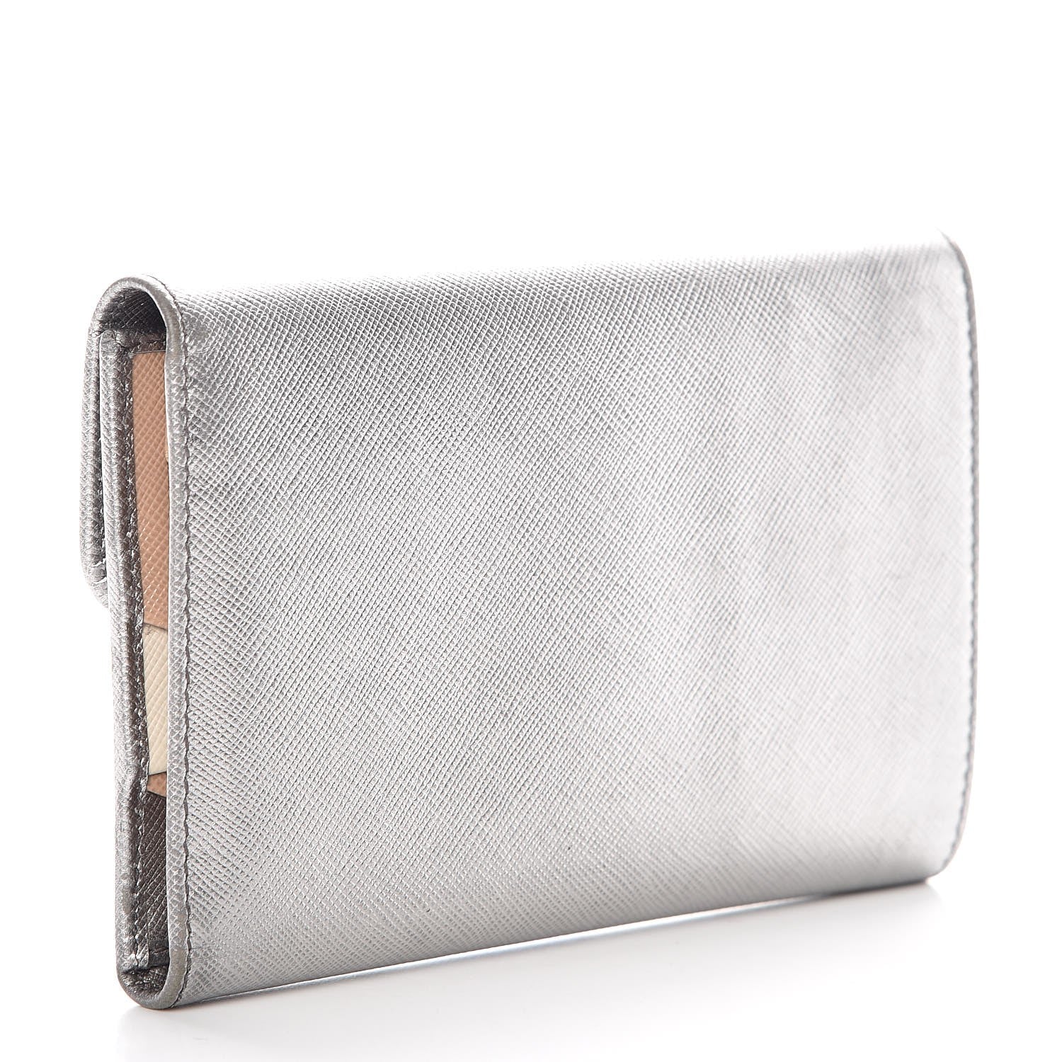 Prada Metallic Saffiano French Flap Compact Wallet Silver 3 of 15