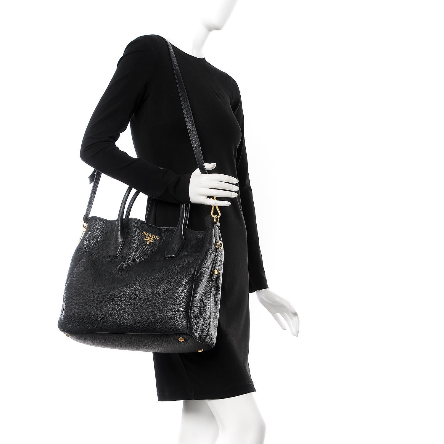 Prada Vitello Daino Tote Black 3 of 14