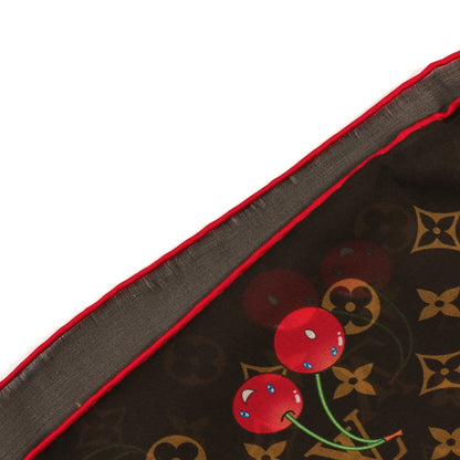 Louis Vuitton LV X TM Silk Cotton Monogram Cerises Square Scarf 55 Brown 4 of 4