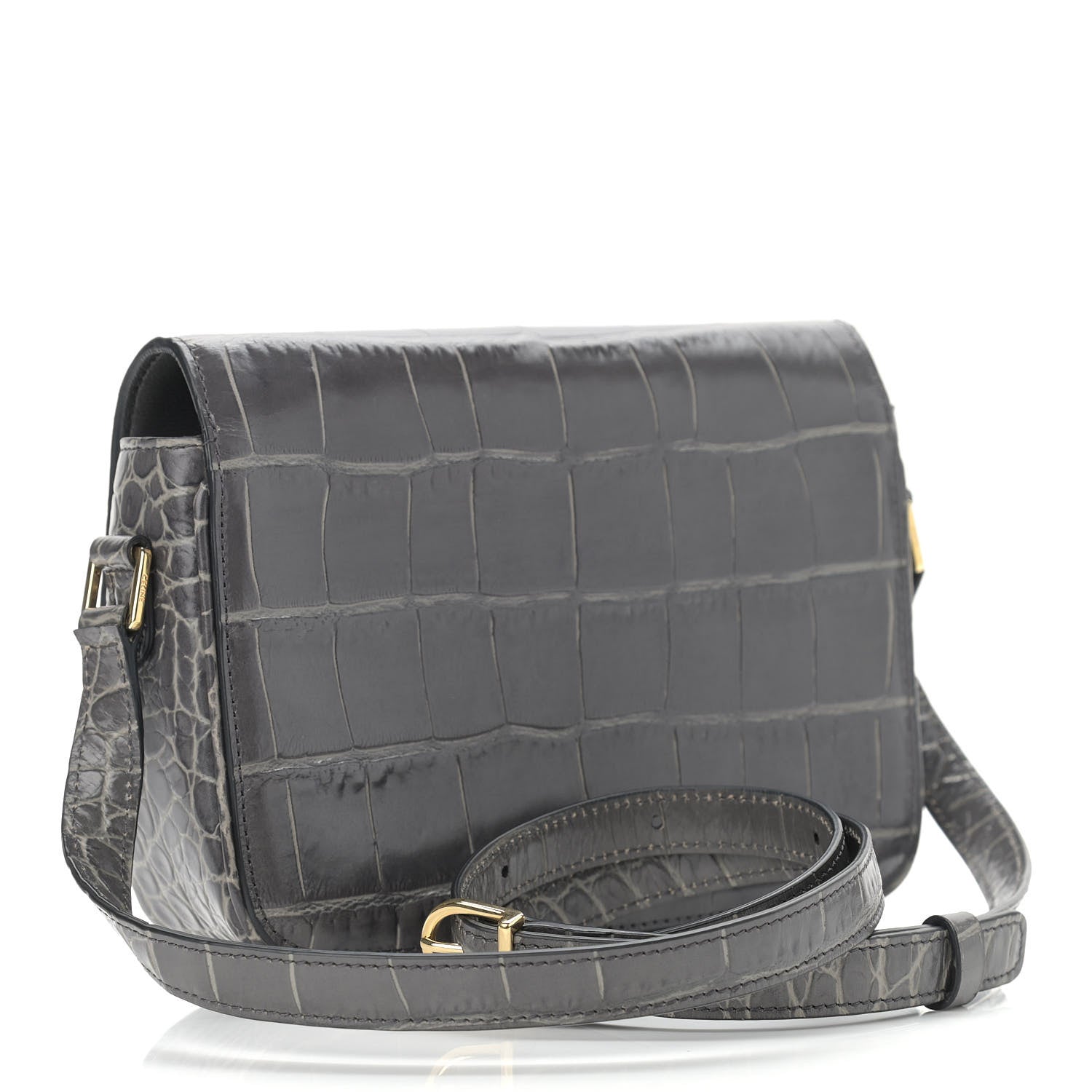 Celine Calfskin Crocodile Embossed Medium Tassel Bag Anthracite 3 of 12