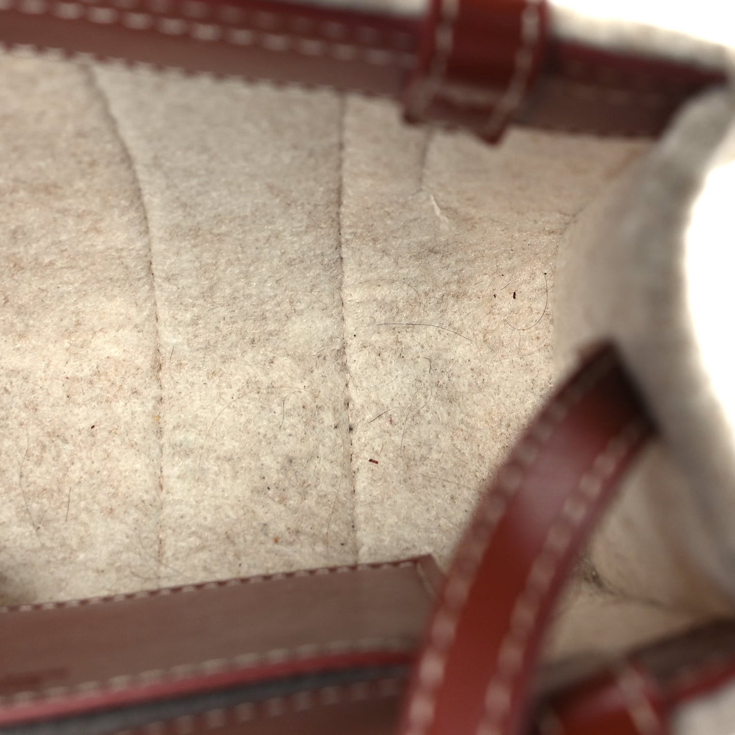 Felt Calfskin Small Woody Ribbon Tote With Strap  Cement Beige