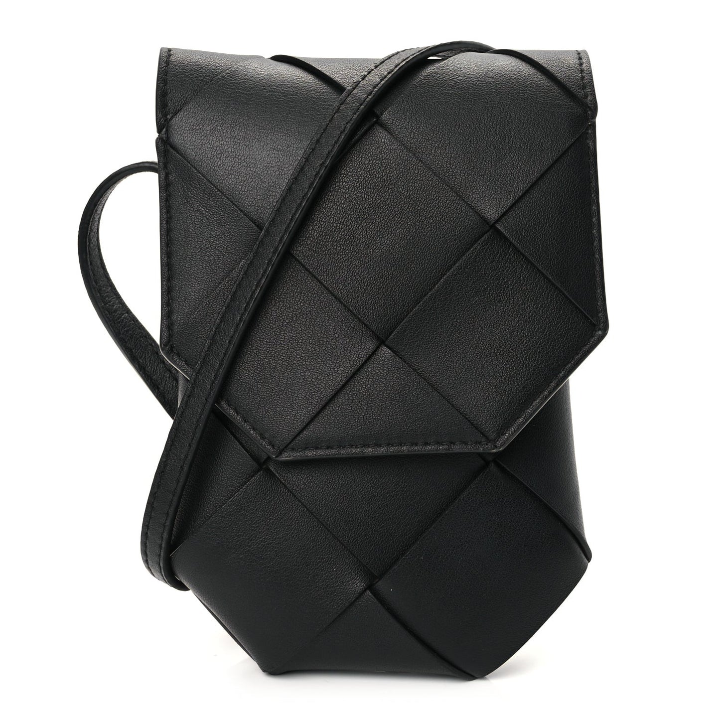Calfskin Intreccio Diago Phone Pouch Black Pinecone Black Pinecone