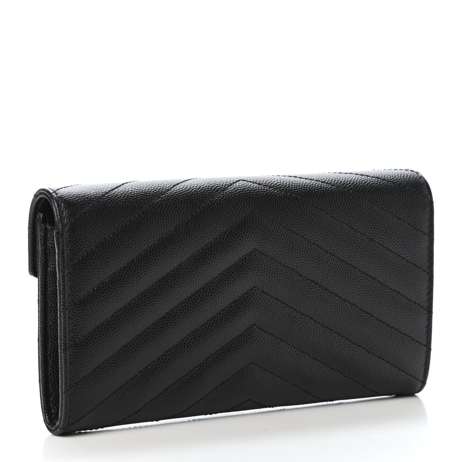 Saint Laurent Grain De Poudre Matelasse Chevron Monogram Flap Wallet Black 2 of 4