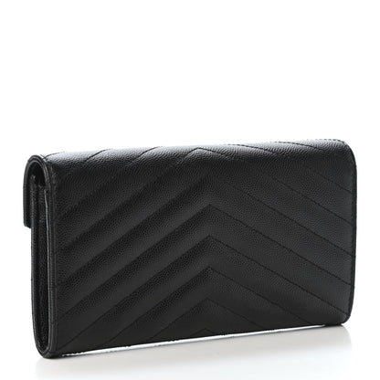 Saint Laurent Grain De Poudre Matelasse Chevron Monogram Flap Wallet Black 2 of 4