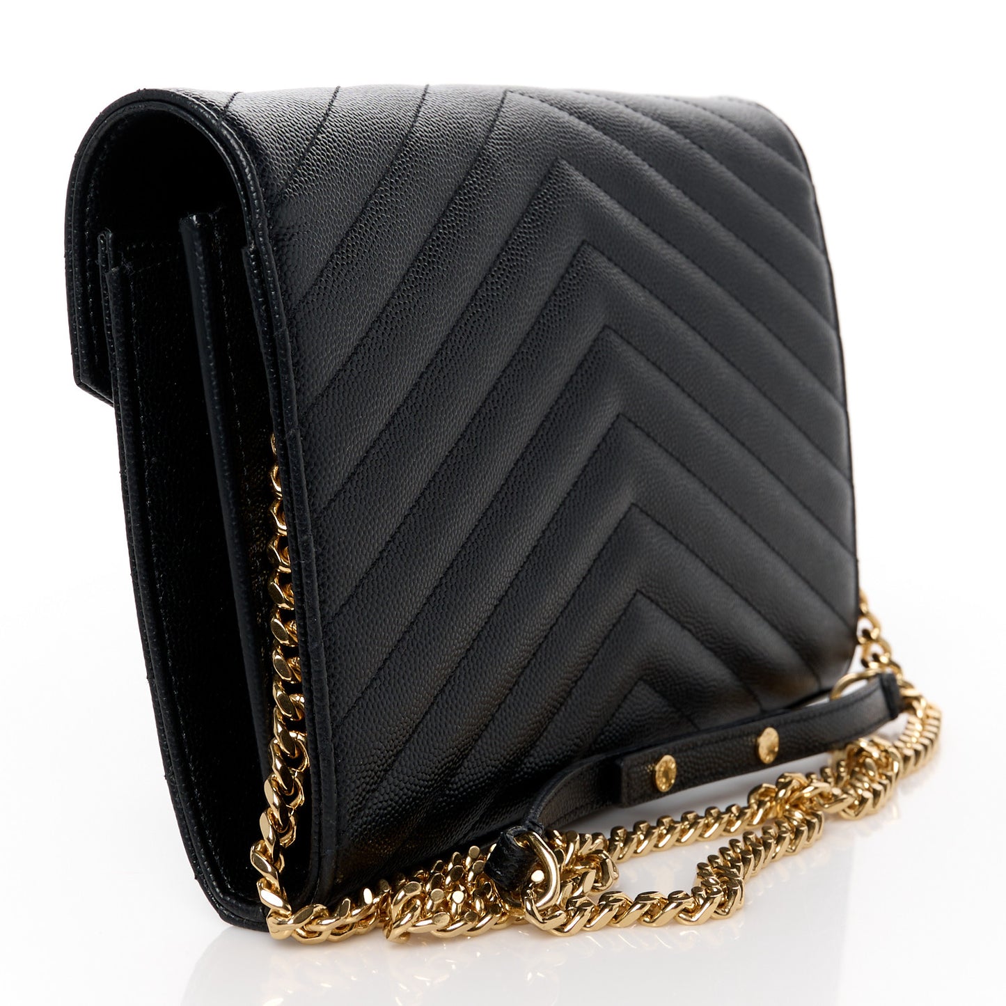Grain De Poudre Matelasse Chevron Monogram Chain Wallet Black