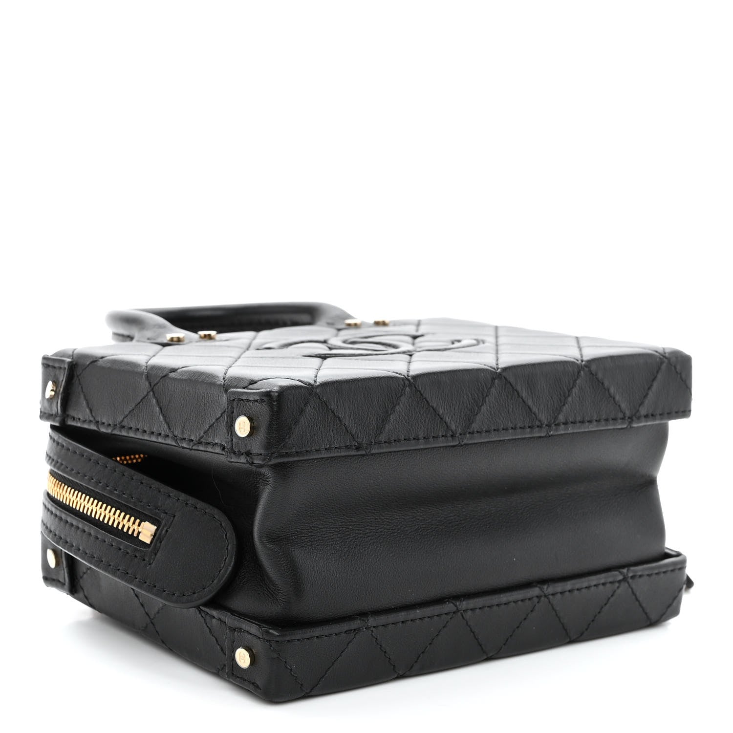 Chanel Calfskin Quilted Small Studded Square Vanity Case Black 4 of 10