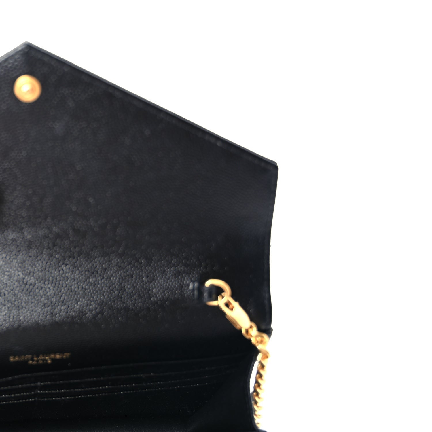 Saint Laurent Grain De Poudre Matelasse Chevron Monogram Envelope Chain Wallet Black 4 of 8