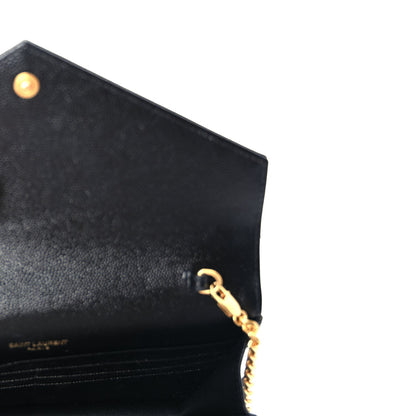 Saint Laurent Grain De Poudre Matelasse Chevron Monogram Envelope Chain Wallet Black 4 of 8