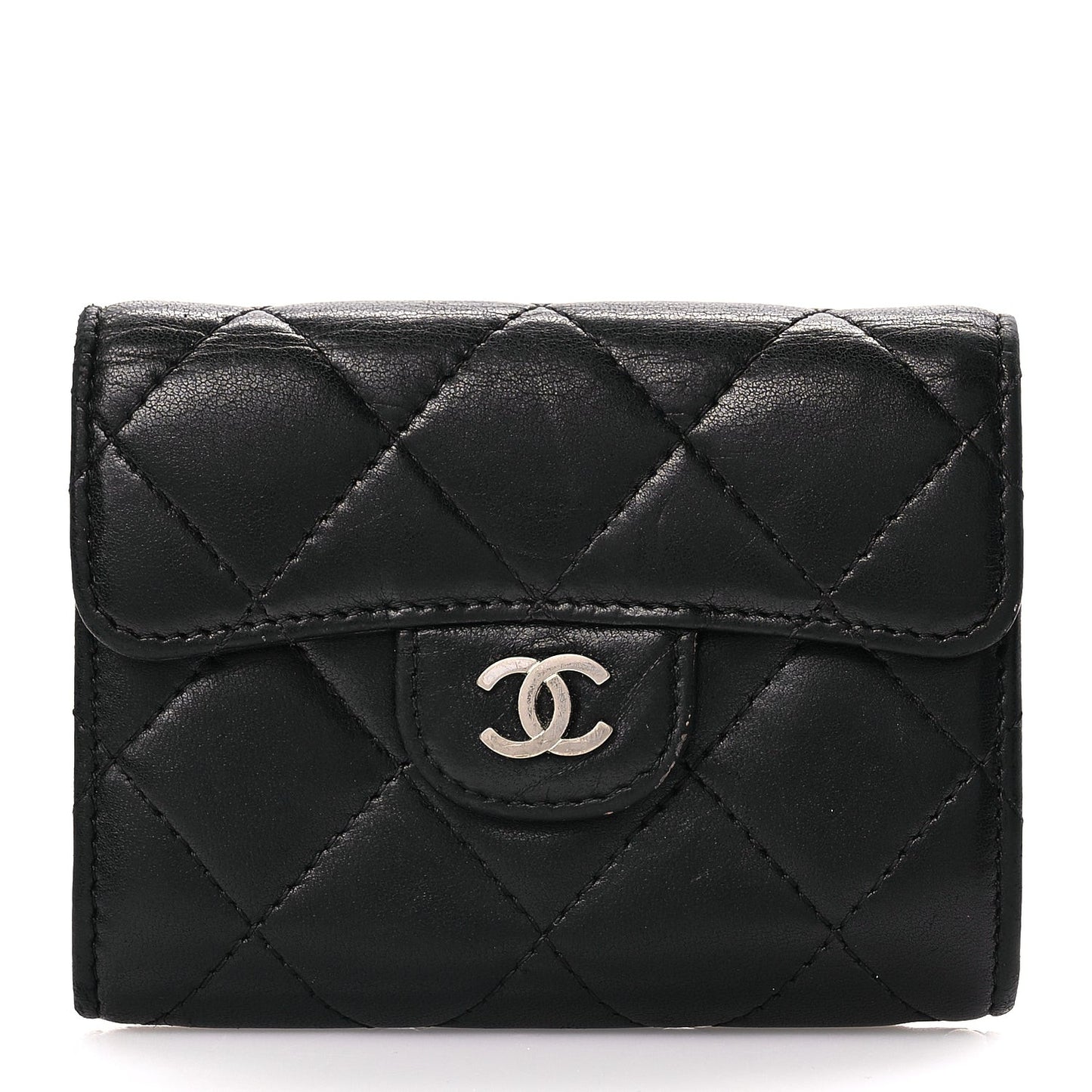 Lambskin Quilted Flap Card Holder Wallet Black