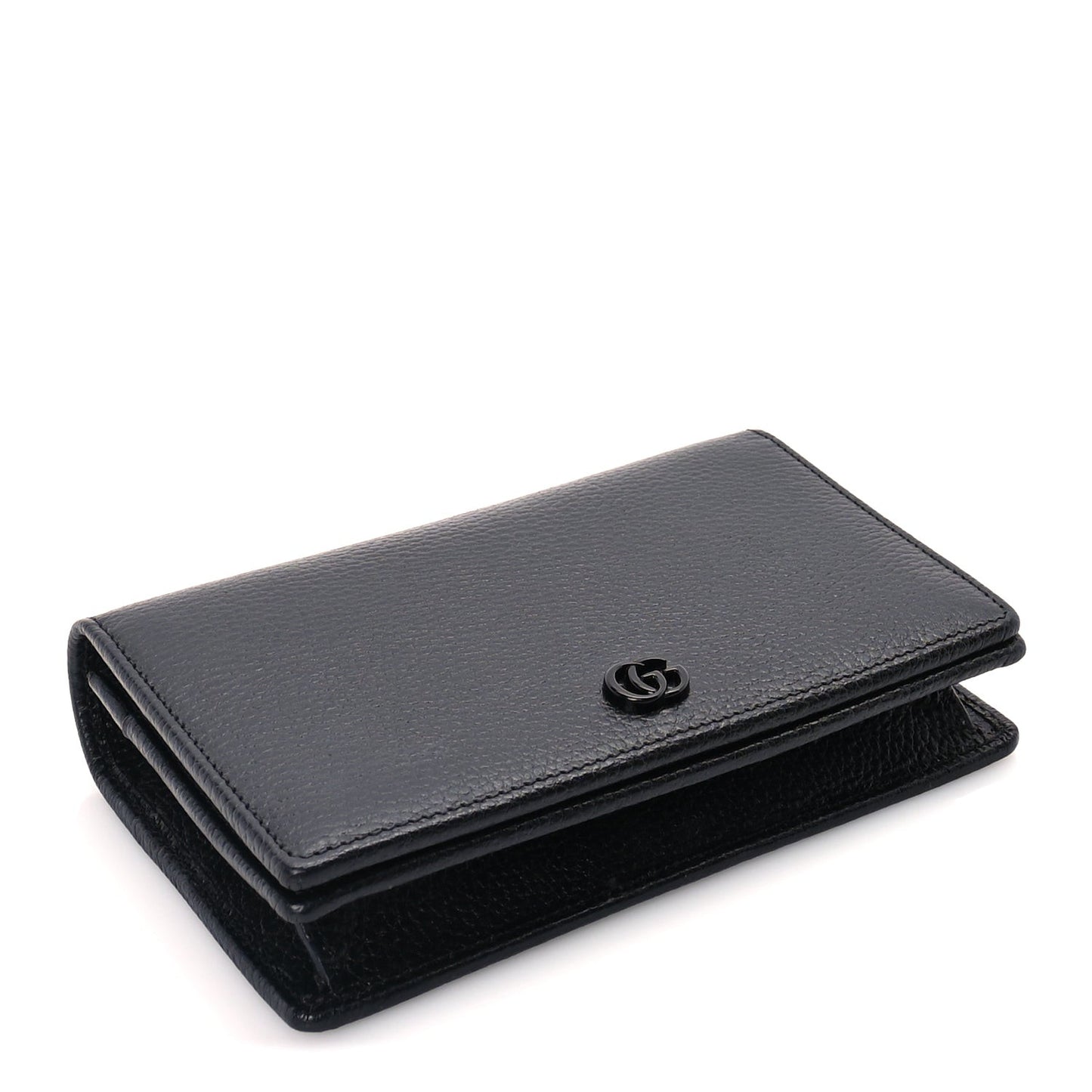 Dollar Calfskin Enamel Monochrome Mini GG Marmont Chain Wallet Black