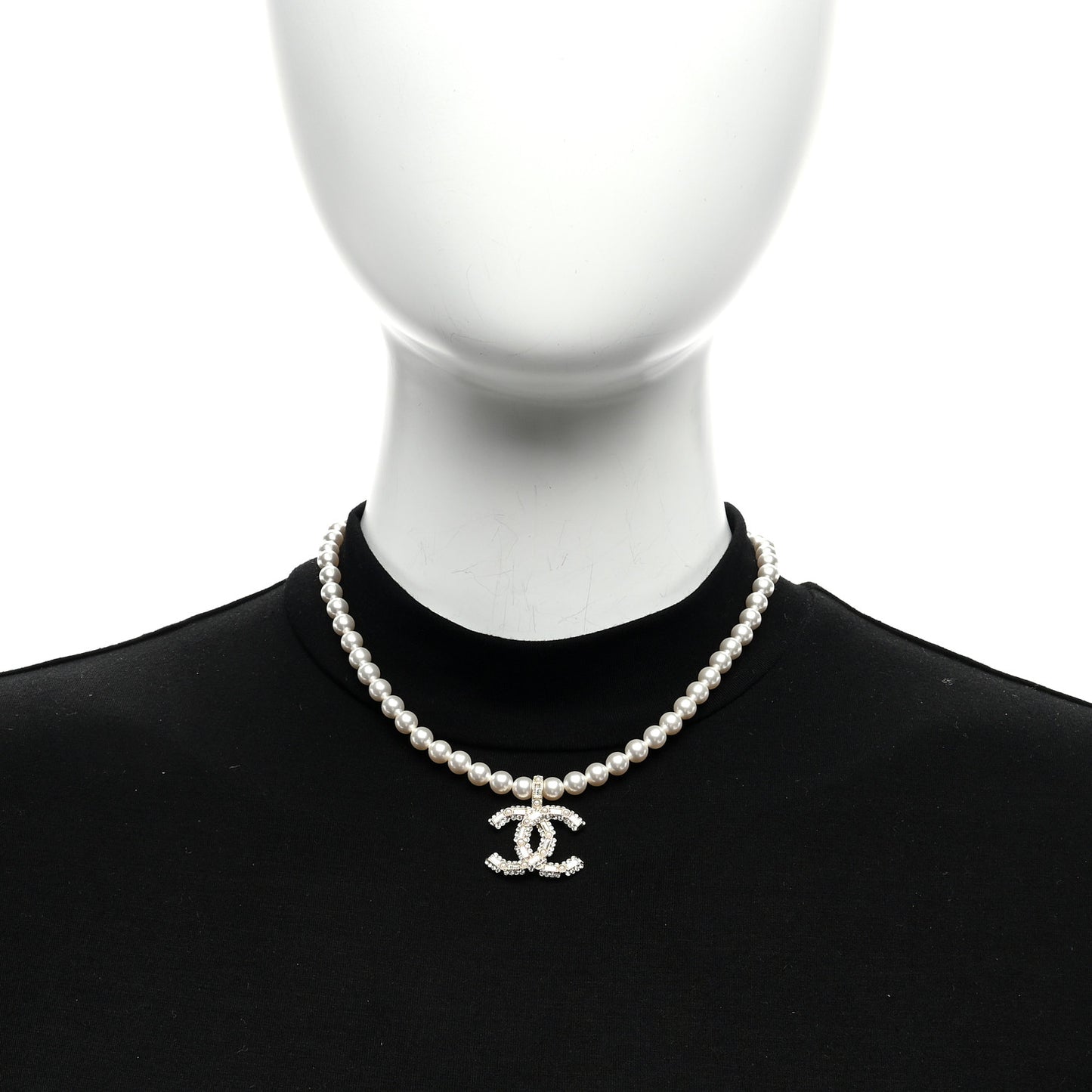 Pearl Crystal CC Necklace Gold White