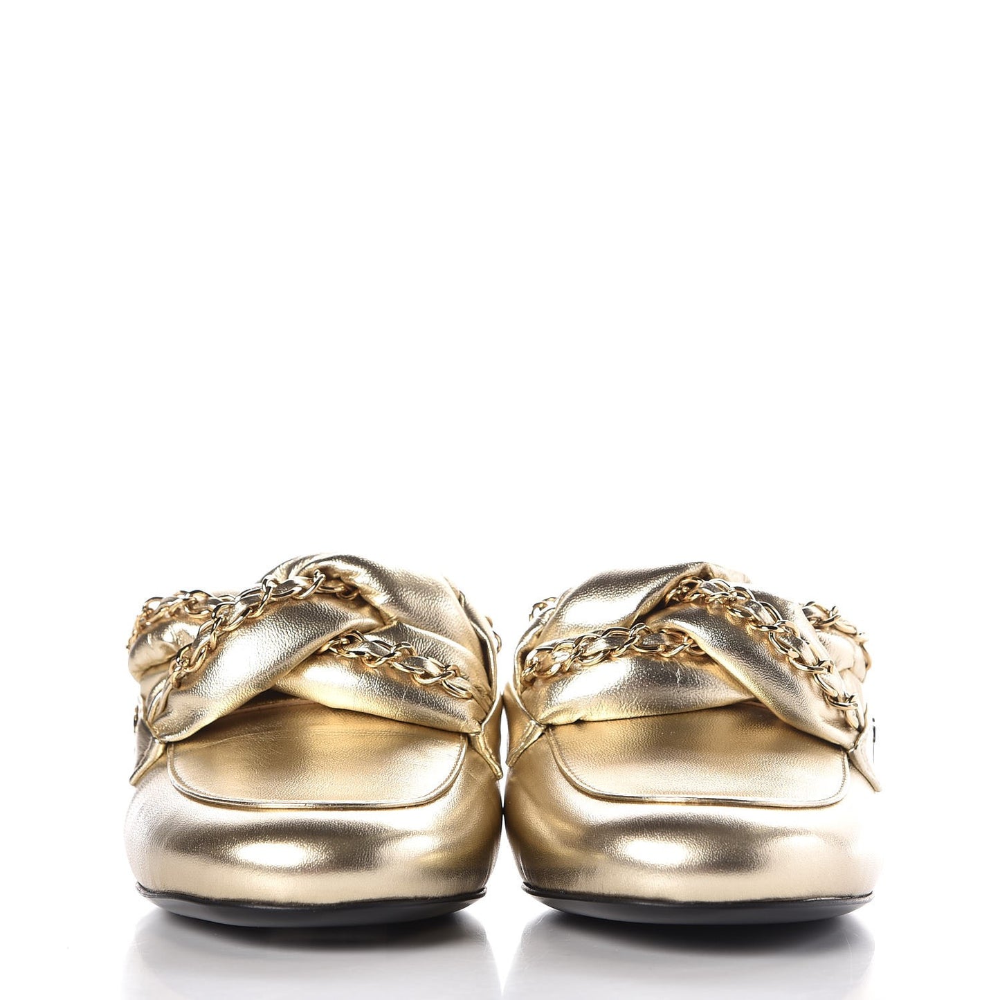 Metallic Lambskin Chain Braided Mules 37 Light Gold