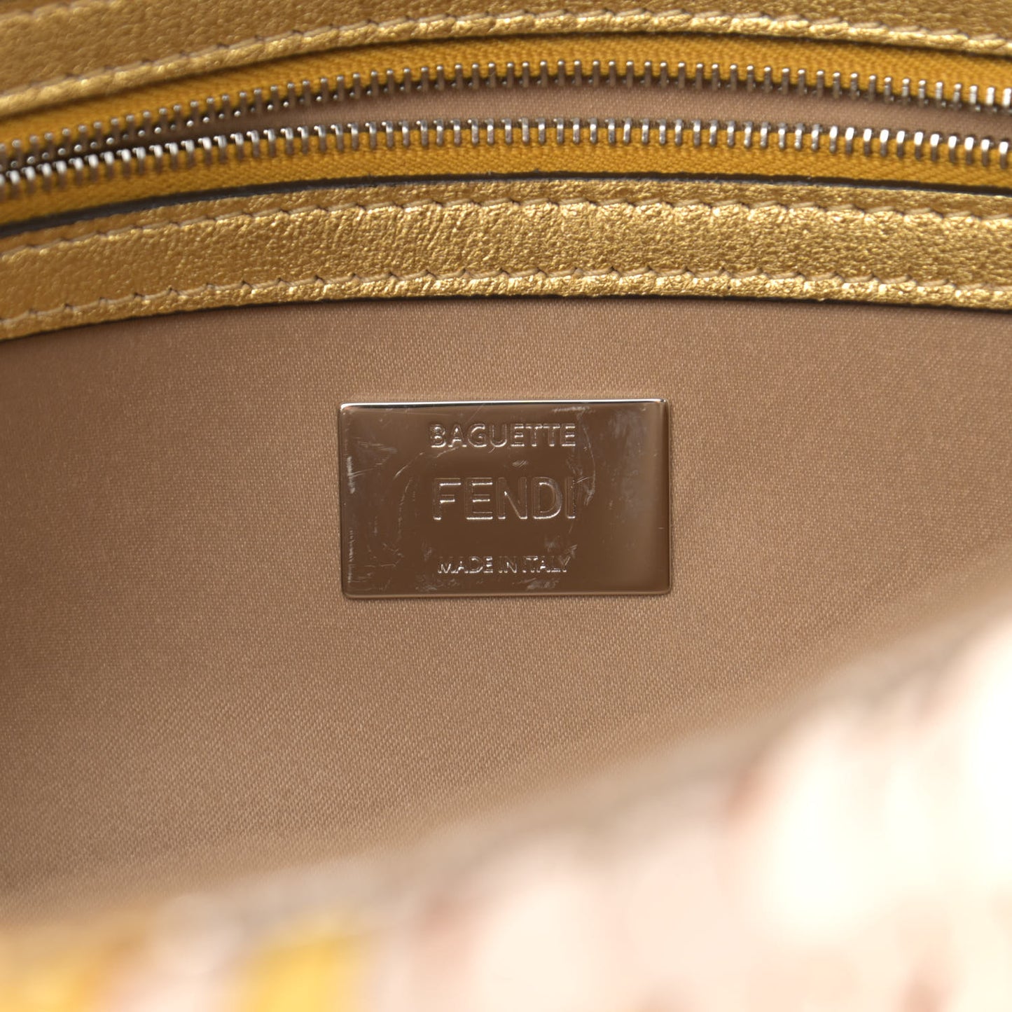 Sequin Paillettes Vitello Laminato Striped Baguette 1997 Oro Sfumato