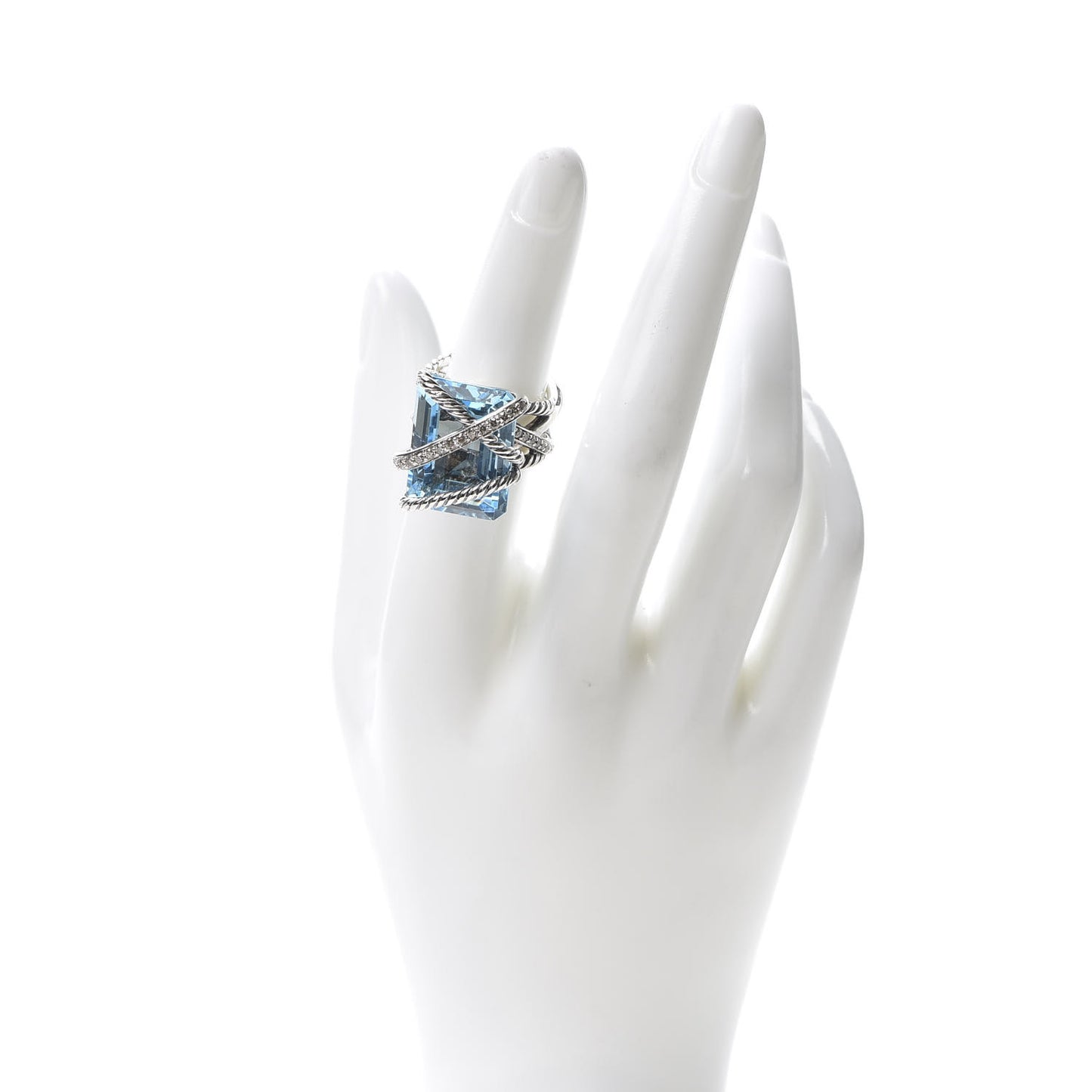 Sterling Silver Diamond Blue Topaz 20mm Cable Wrap Ring 52 6