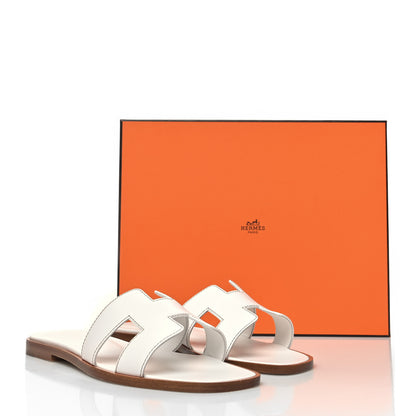 Hermes Box Calfskin Oran Sandals 37 White 9 of 9