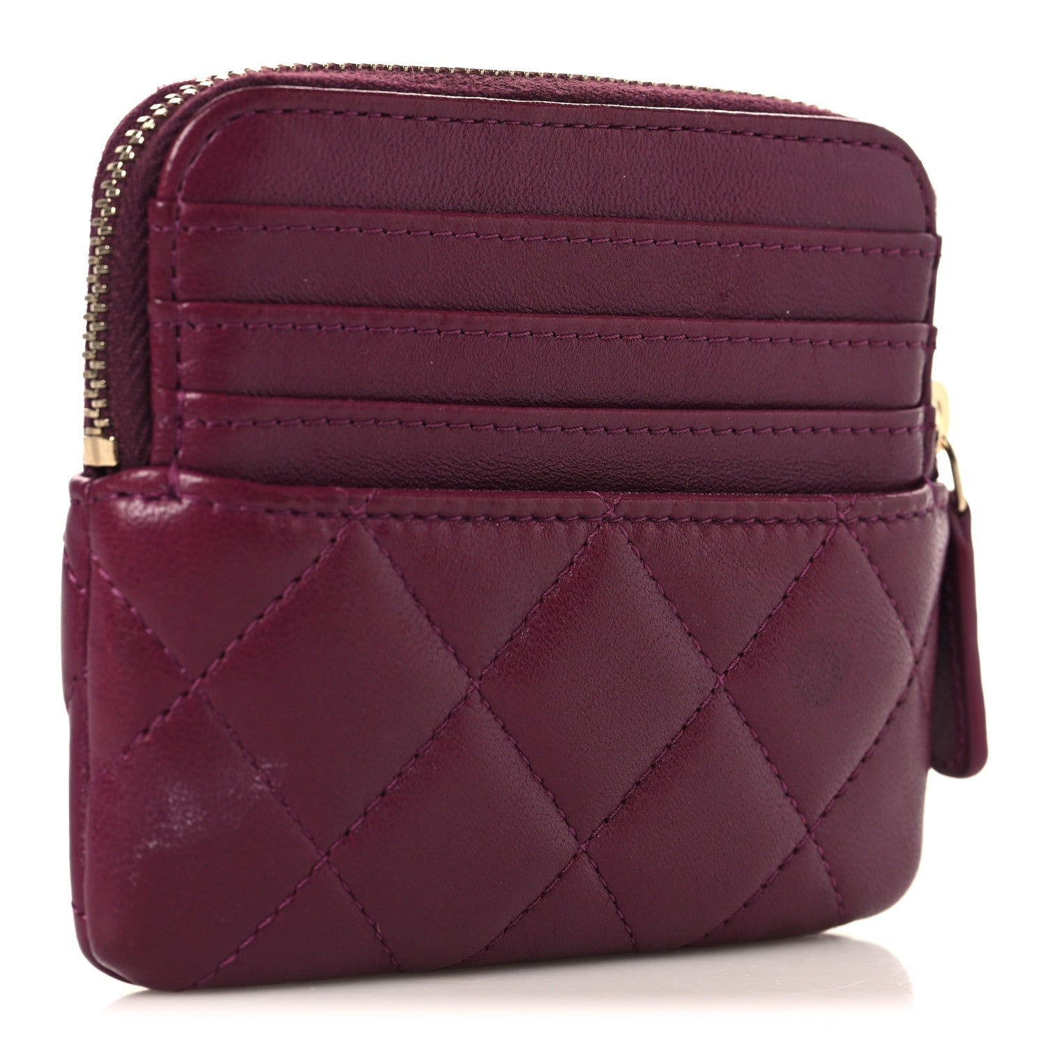 Chanel Lambskin Quilted Zip Card Holder Wallet Dark Purple 3 of 9