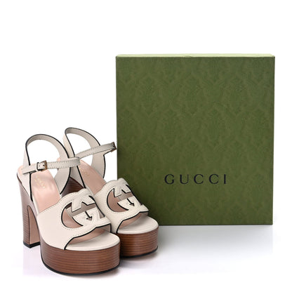 Gucci Cosmos Softy Calfskin Wooden Interlocking G Cut-Out 30/120mm Platform Sandals 37  Mystic White 9 of 9