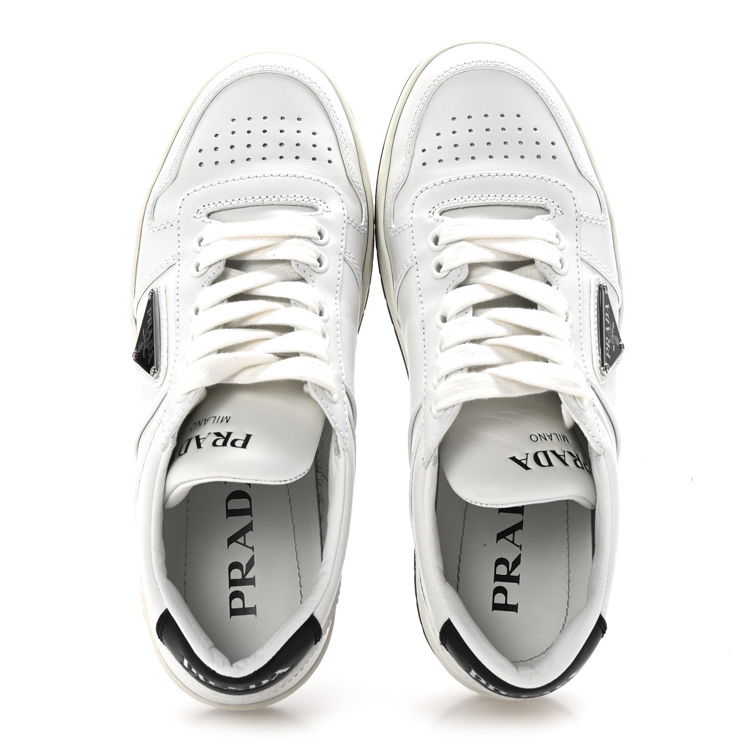 Prada Vitello Rois Triangle Womens Downtown Low Top 30mm Sneakers 36 White Black 2 of 10