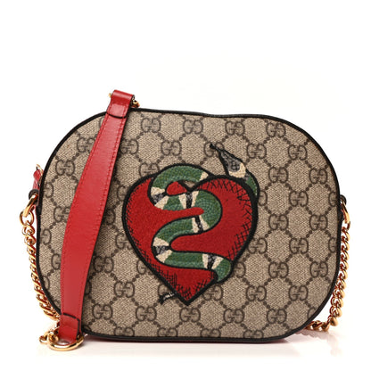 Gucci GG Supreme Monogram Kingsnake Heart Embroidered Mini Chain Shoulder Bag  Beige Hibiscus Red 1 of 9