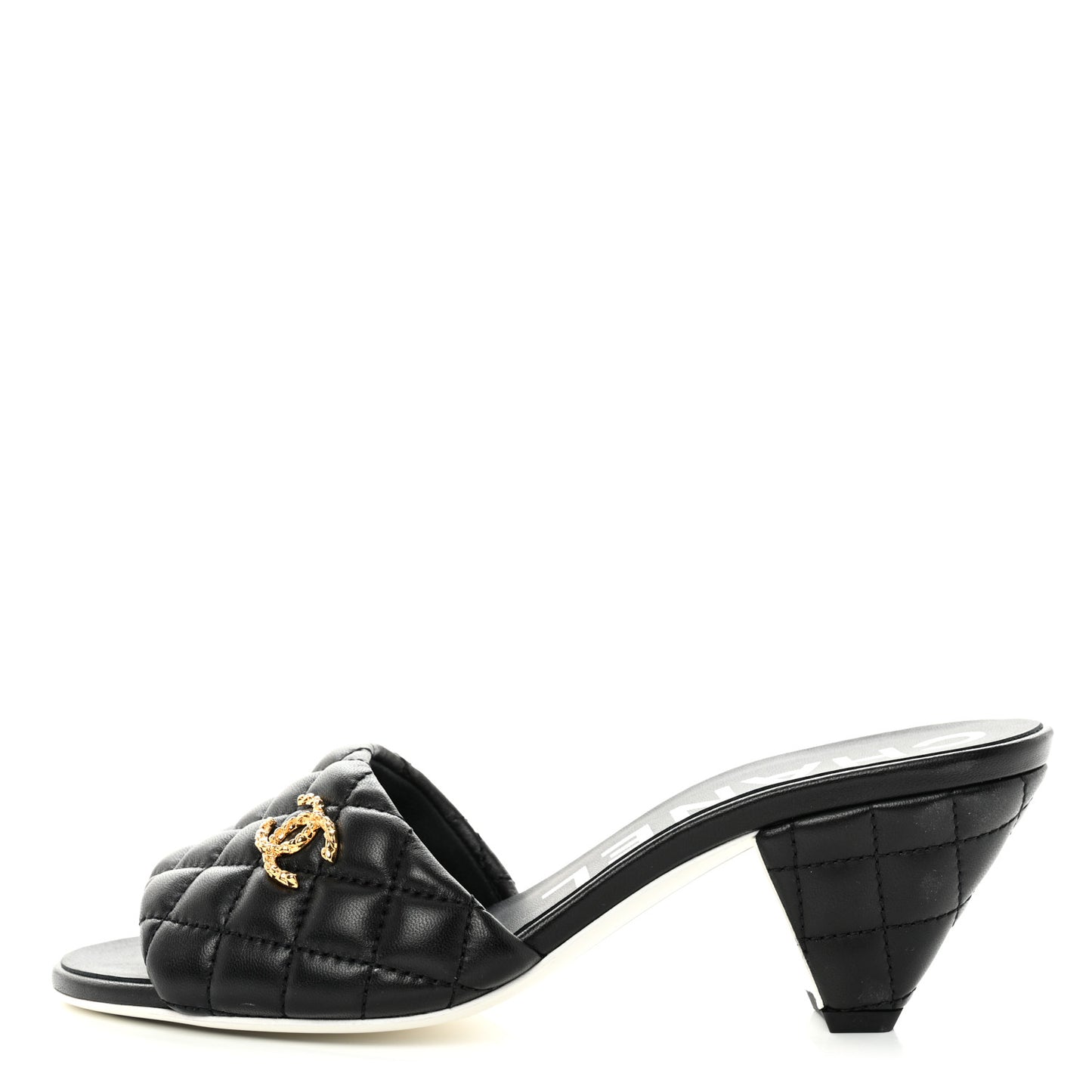 Lambskin Quilted Textured CC Mules 37.5 Black