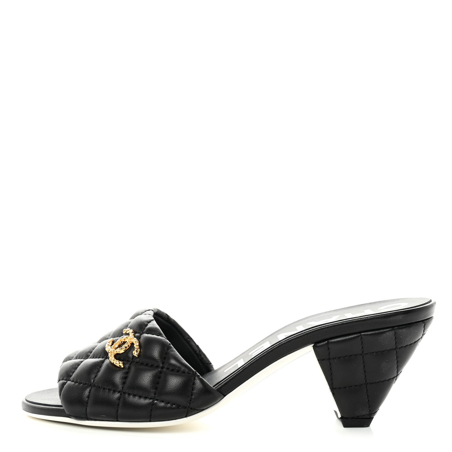 Chanel Lambskin Quilted Textured CC Mules 37.5 Black 1 of 9