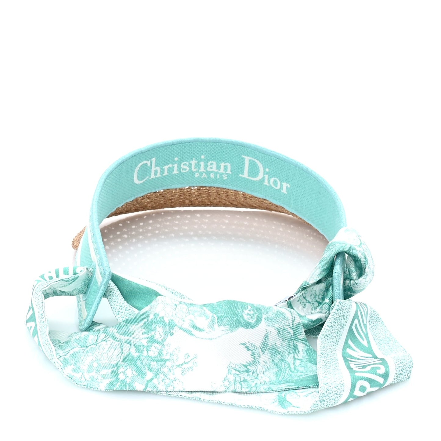 Straw Embroidered Dioriviera D-Ocean Visor  Green White