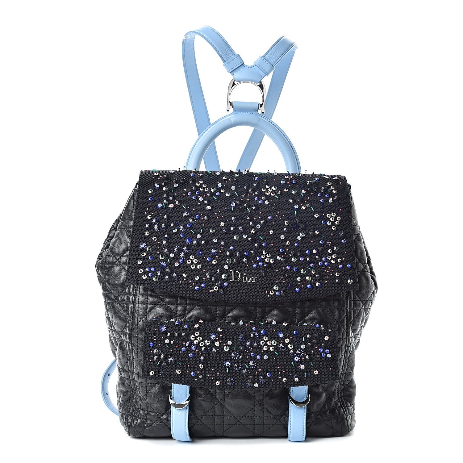 Christian Dior Lambskin Cannage Embellished Small Stardust Backpack Light Blue Black 1 of 13