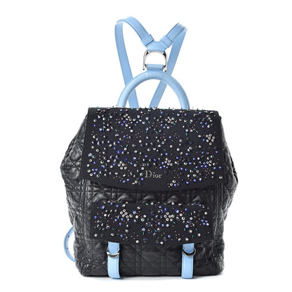 Christian Dior Lambskin Cannage Embellished Small Stardust Backpack Light Blue Black 1 of 13